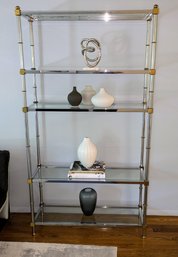 Mid-Century Brass And Chrome Etagere -DOES NOT INCLUDE THE ITEMS SHOWN OF THE SHELVES