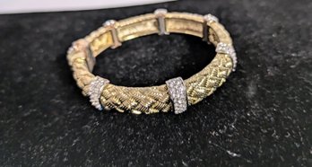 Brushed Gold Weave Pattern With Rhinestone Accents & Magnetic Closure