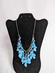 Blue/Teal Color Drop Beaded Necklace