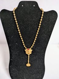 Gold Tone With Cabochon & Rhinestone Accent Beaded Necklace