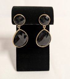 Black Faceted Rhinestone Drop Pierced Earrings