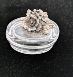 Vintage Glass & Pewter Rose Accent Trinket Box
