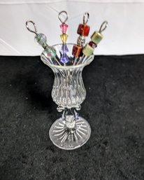 Set Of 4 Beaded Quilt Stilettos & Crystal Holder