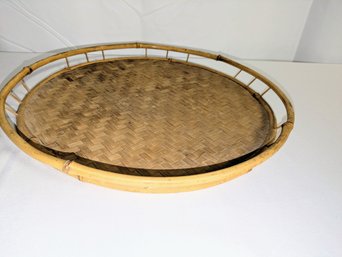 Round Bamboo & Wicker Serving Tray
