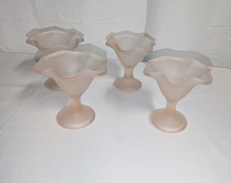 Vintage Set Of 4 Pink Frosted Ice Cream Sundae Glasses