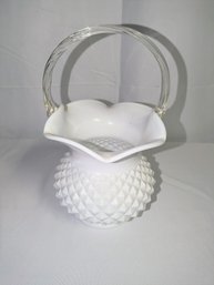Vintage Hob Nob & Hand Blown Handle Basket Vase