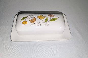 Vintage Mikasa Cera Stone Hand Painted Porcelain Lidded Butter Dish