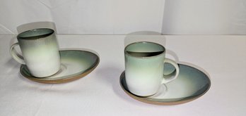 Vintage Peters Pots Pottery Pair Of Cups & Serving Tray Set