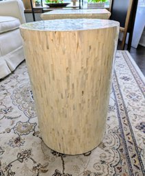 Mother Of Pearl Shell Overlaid Iridescent Drum Table