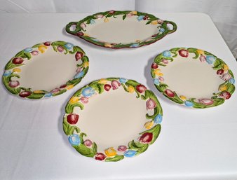 Temptations 4 Piece ''Figural Floral' Pattern, Serving Dish Set