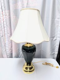 Vintage Green & Gold Tone Ceramic Table Lamp With Shade