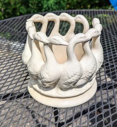 Glazed Ceramic Circle Of Swans Planter