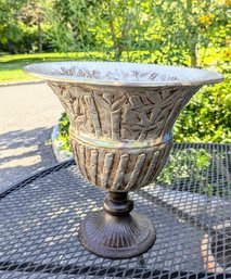 Vintage Silver Plate Over Metal & Brass Urn Planter - India