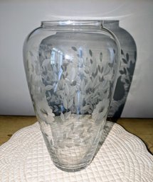 Vintage Etched Floral Design Crystal Vase - 1 Of 2