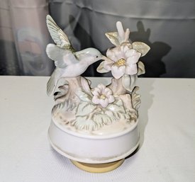 Porcelain Hummingbird & Flower Music Box
