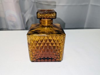 Vintage Amber Diamond Point Art Glass Decanter  1 Of 2