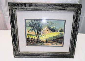 Vintage Signed Print Of House Off Dirt Road