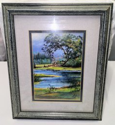 Vintage Signed Print - Lake Scene