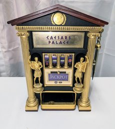 Vintage Wood & Brass Ceasars Palace Casino Table Top Working Slot Machine