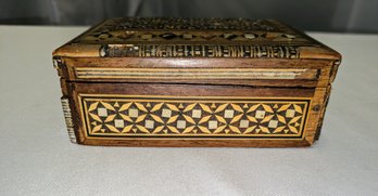 Vintage Wood And Mother Of Pearl Trinket Box