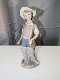Vintage Retired Bisque LLADRO Gone Fishing Figurine