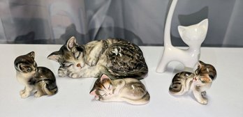 Lot Of 5 Vintage Porcelain Cat Figurines