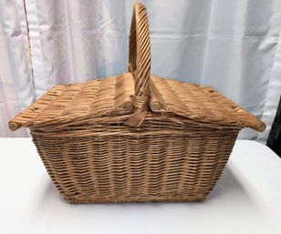 Vintage Dual Flip Open Top Wicker Picnic Basket With Handle