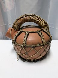 Vintage Terracotta & Wicker Wrapped Pottery Water Vessel