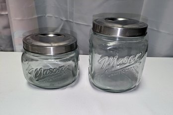 Set Of 2 Glass Mason Storage Canisters