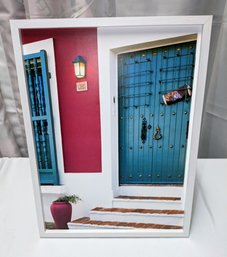 White Framed Doorway, Stairs & Porch Light Scene Picture