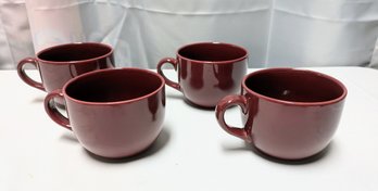 Set Of 4 P1 (Pier 1) Cranberry Color Oversized Coffee/Soup Mugs