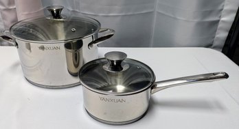 Set Of 2  Of Yanxuan Stainless Steel  Sauce Pan & Pot  With Glass Lids (4 Pieces In Total)