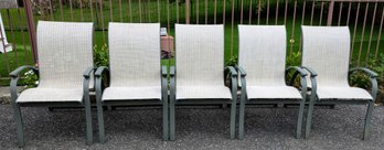 5 Outdoor Green Powder Coated Sling Back Textilene Fabric Chairs