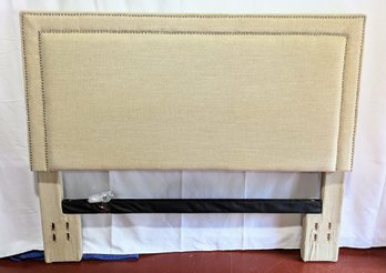 Abbyson Living Beige Queen Headboard With Chrome Nailhead Accents & Mattress Frame