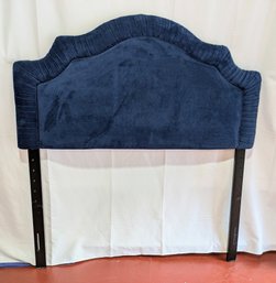 Blue Velvet Ruched Trim Full Size Adjustable Height Headboard & Mattress Frame