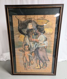 Very Large Framed  Antique/Vintage Watercolor Painting On Paper - Unsigned