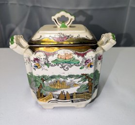 Antique Leeds Porcelain Tea Caddy/Sugar Bowl