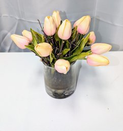 Real Touch Faux Tulips In Glass Vase