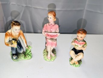 Set Of 3 Made In Japan, Vintage Porcelain Picnic Family Figurines