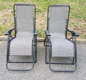 Set Of 2 Outdoor Metal Reclining Chairs With Arm Lever Adjustable Seat Settings