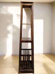 Wood Contemporary Hall Tree With Storage Shelves And Umbrella Holder