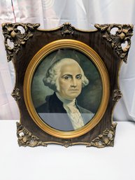 Antique Ornate Gold Gilded Accented Framed Portrait Print Of George Washington