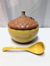 Vintage Barnacle Inc, Portugal, Pottery By Designer Barbara Eigen, Glazed Acorn Design Soup Tureen