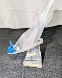 Vintage Signed Lalique Crystal Pimlico Blue Crested Jay Bird Figurine  - 1 Of 2