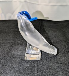 Vintage Signed Lalique Crystal Pimlico Blue Crested Jay Bird Figurine  - 2 Of 2