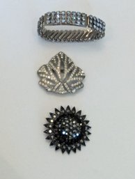 Vintage Blue Pave Crystal Flexible Metal Hinged Bracelet Rhinestone Shoe Buckle And Bulk Crystal Pin