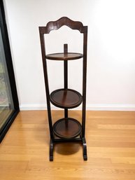 Vintage Haitian Traditional Carved Folding 3 Tier Mahogany Wood Pie/muffin / Plant Stand Display
