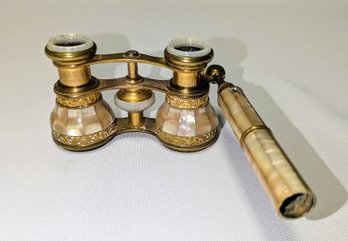 Antique 19th C. Audemair, Paris, Mother Of Pearl/Abalone Lorgnette Opera Glasses
