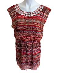 City Triangles Brand Cut Out Neckline Red/Multicolored Print Dress (size Large)