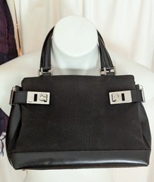 Salvador Ferragamo Luxury Black Canvas And Leather Designer Purse
